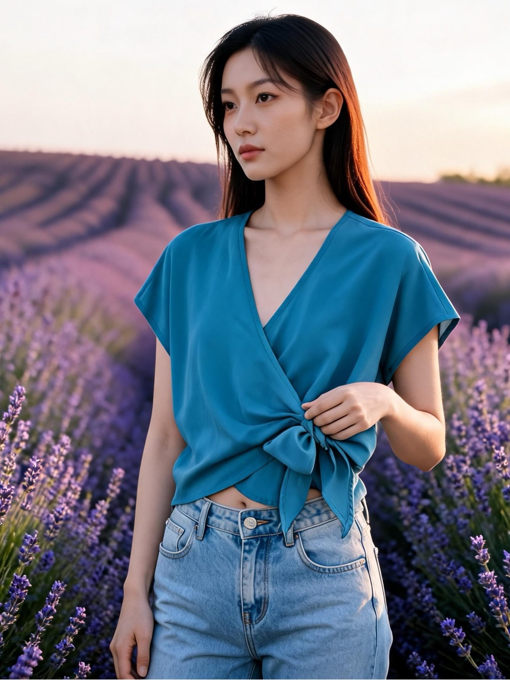 SHEIN Teal Flowy Blouse with Side Tie, size M